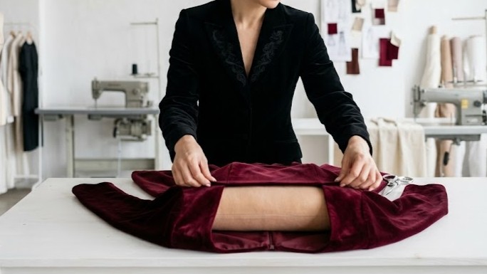 آموزش دوخت سجاف یقه خشت روی مخمل + اصول اتوکاری مخمل