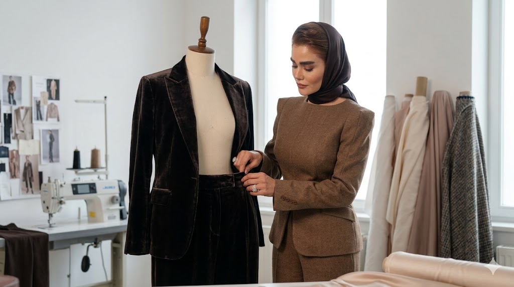 آموزش دوخت کمری شلوار مخمل با تکنیک فرم‌دهی کش